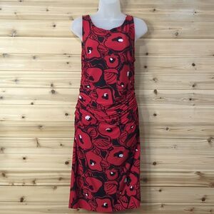 Kamali Kulture Dress Womens Medium Red Black Ruched Sheath Sleeveless Dress